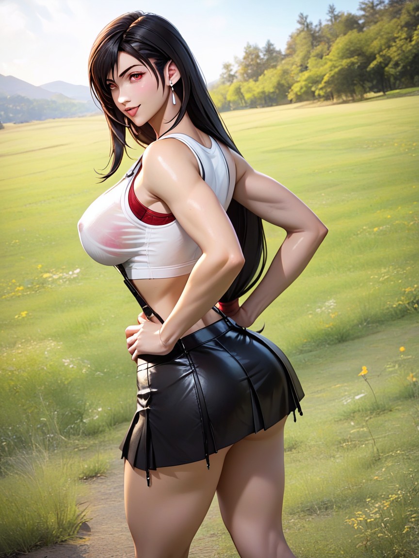 See Through Red Panties Under Skirt, Meadow, Tifa Lockhart Hentai AI Porn