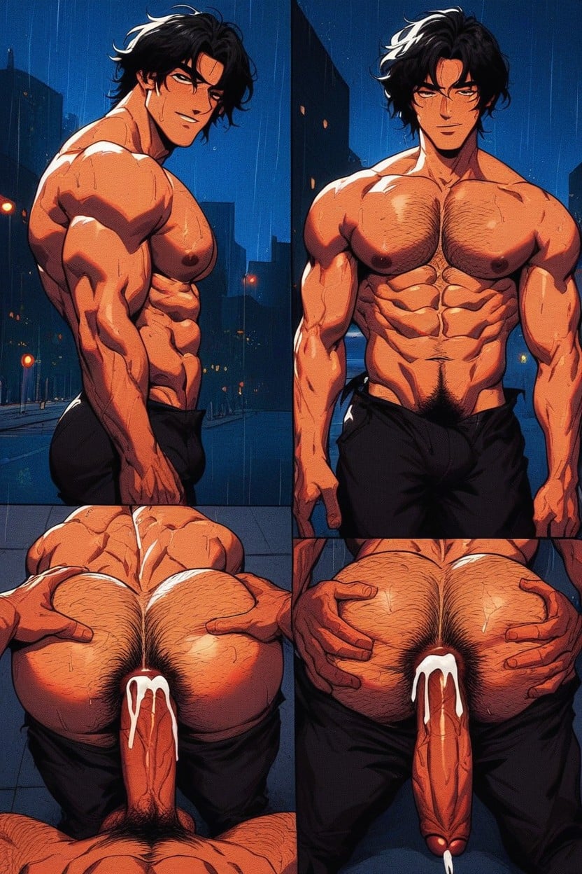 Huge Dick, Fucked In A City That Looks Like Gotham City, Muscle Ass ゲイAIポルノ