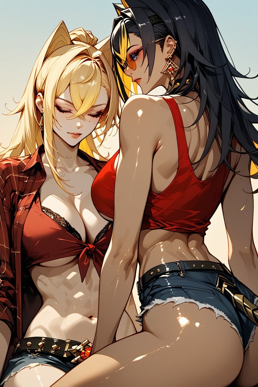 Two Women, Cuddle, Rear View Hentai AI Porn