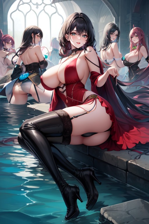 Sideboob, Languid Excited Look, The Body Is / Below The Water Level AI Porn