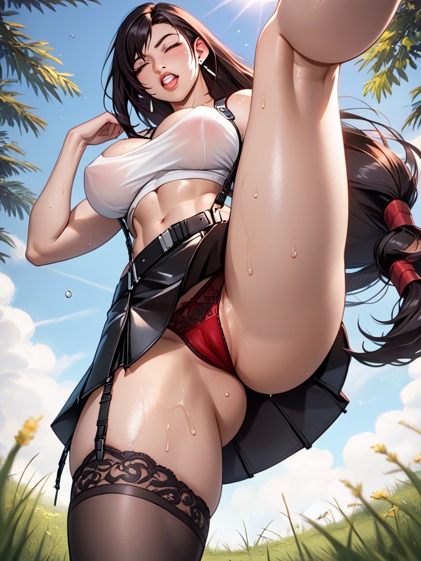 See Through Red Panties Under Skirt, Shiny Skin, Japanese Hentai AI Porn