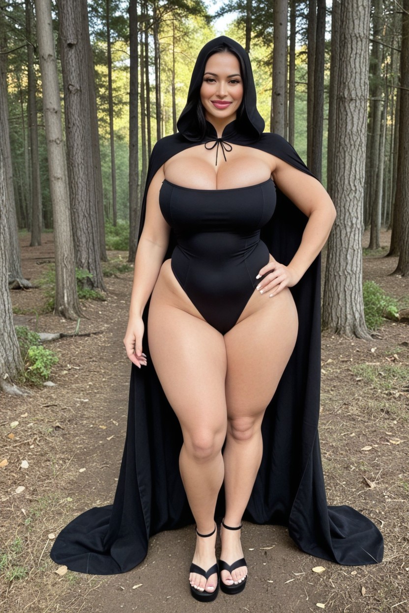 Massive Hyper Hips, Dark Forest Background, Hourglass Body AI Porn