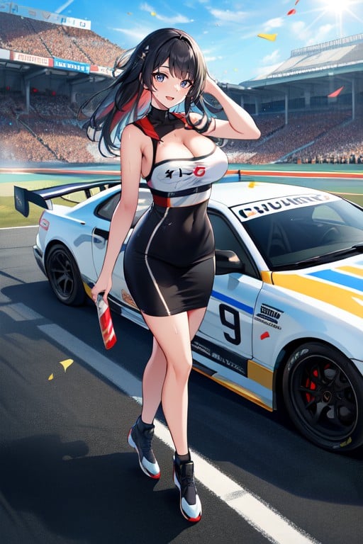 Showing Cleavage, Holding Signage, Happy AI Porn