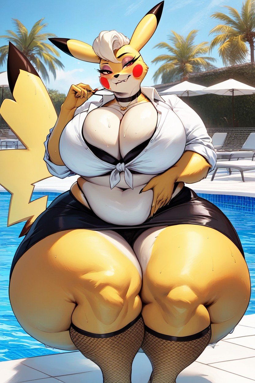Thick Thighs, Big Breasts, White Blouse Furry AI Porn