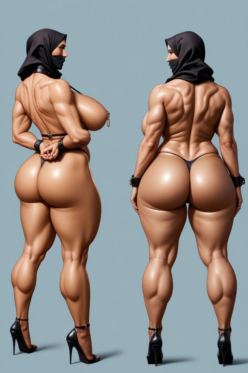 Strong Muscular Legs, Full Body View, Leather Wrist Cuffs MILF AI Porn