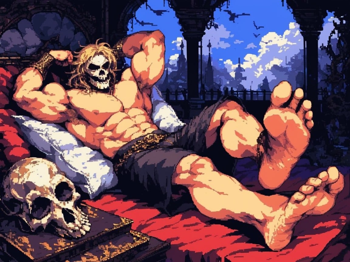 With His Arms Up, Extra-wide, Male Feet Soles Dominate The Image Of A Hulking ゲイAIポルノ