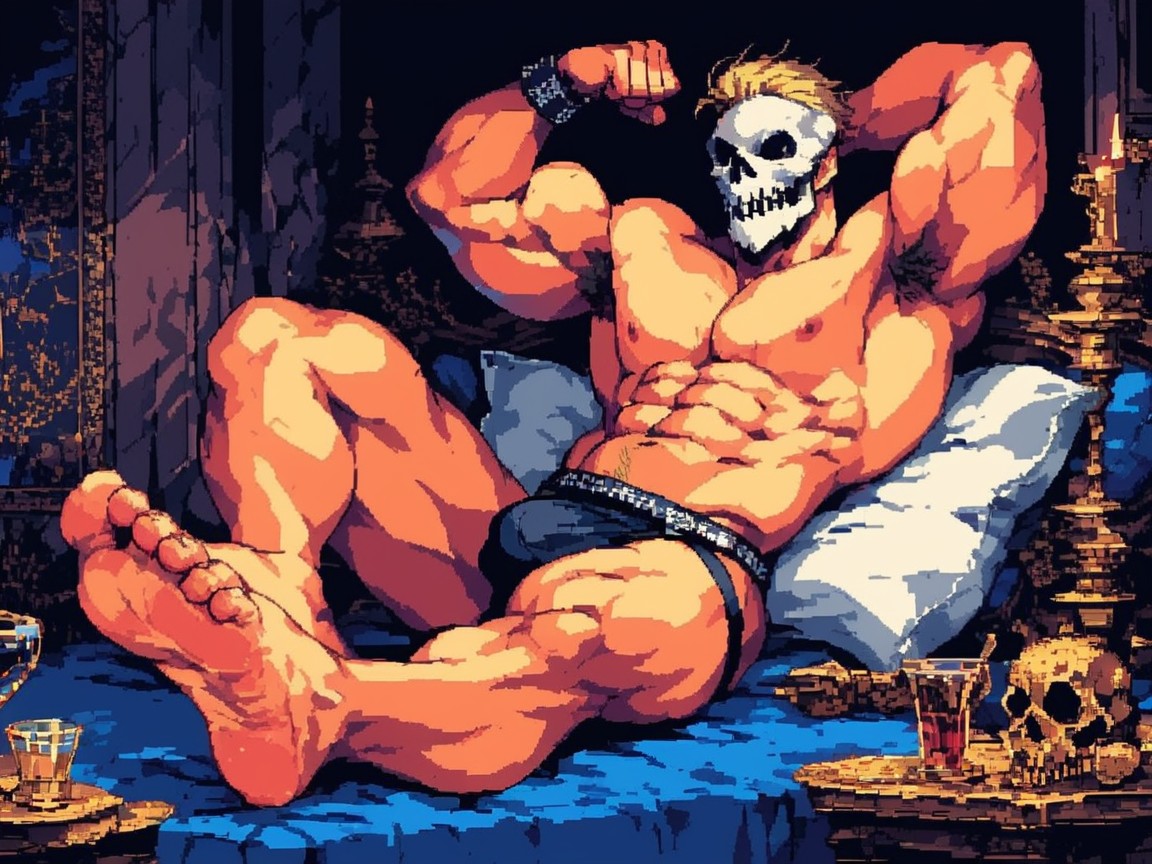 Muscular Male Bodybuilder Lying In Bed, Chubby Toes He Wears A Tight, 20+ AI同性戀黃片