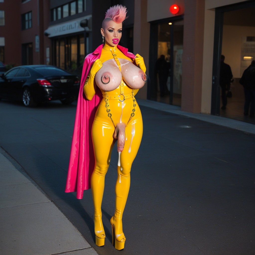 Creampie, Bimbo, Pink Hair Shemale AI Porn