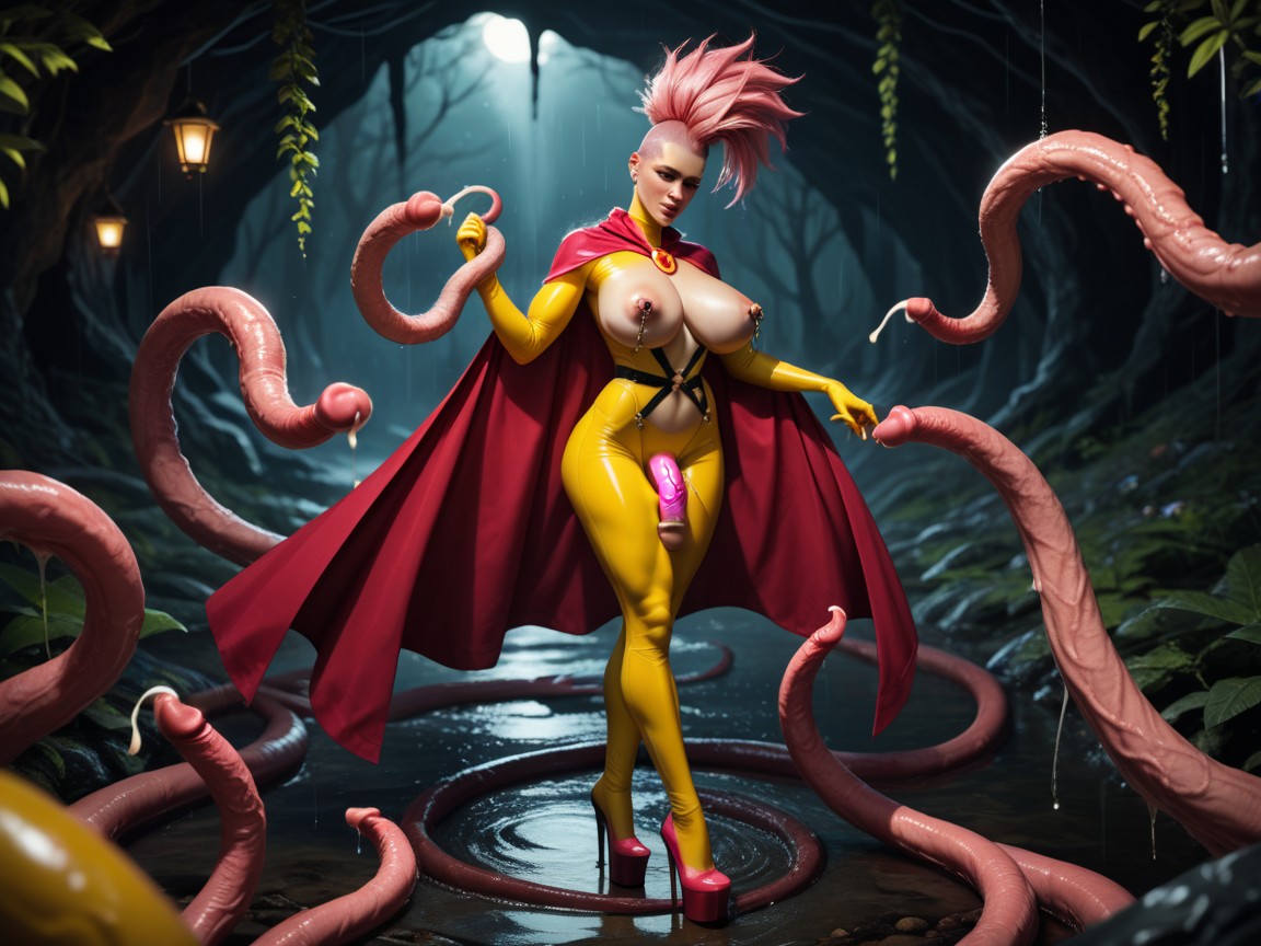 Scrawny Legs, Unhuman Long Nipples, Backlit Shemale AI Porn