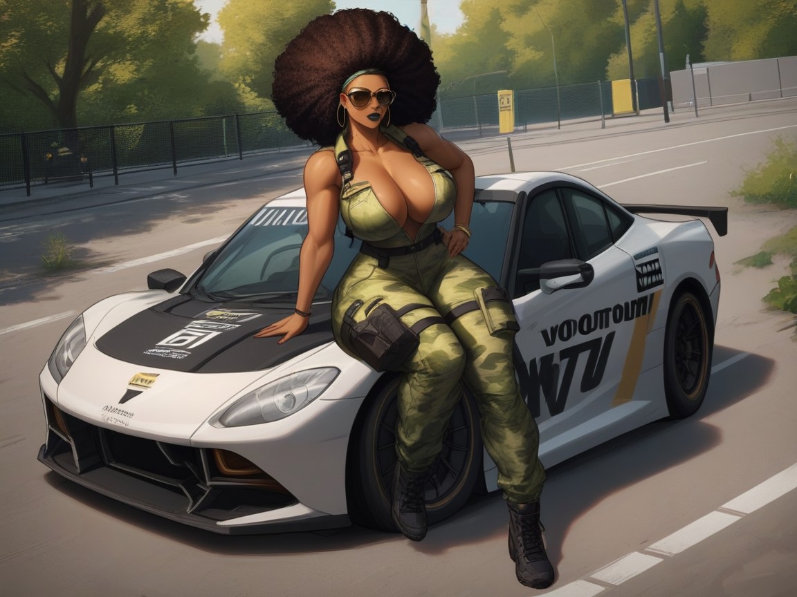 スペキュラー, Strong Legs, Camouflage Race Car In Distance ラティーナAIエロ