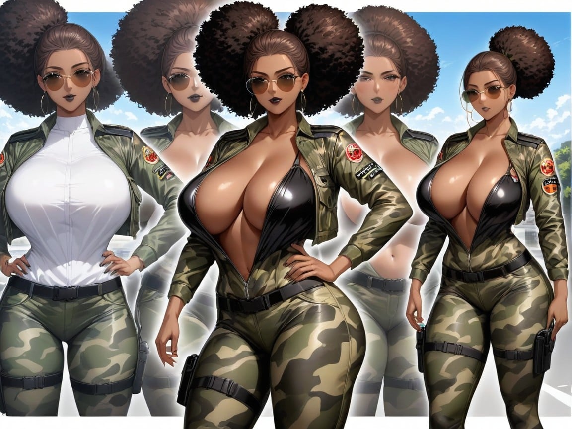 18+, Long Breast Width, Form Fitting Camouflage Jumpsuit With Utility Straps AI Porn