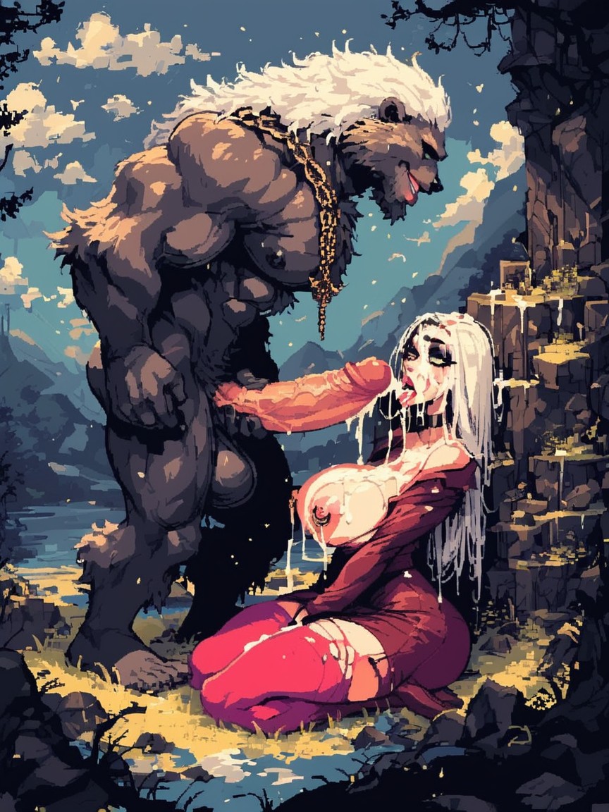 Wide Open Mouth, Head Up, Dripping Breasts AI Porn