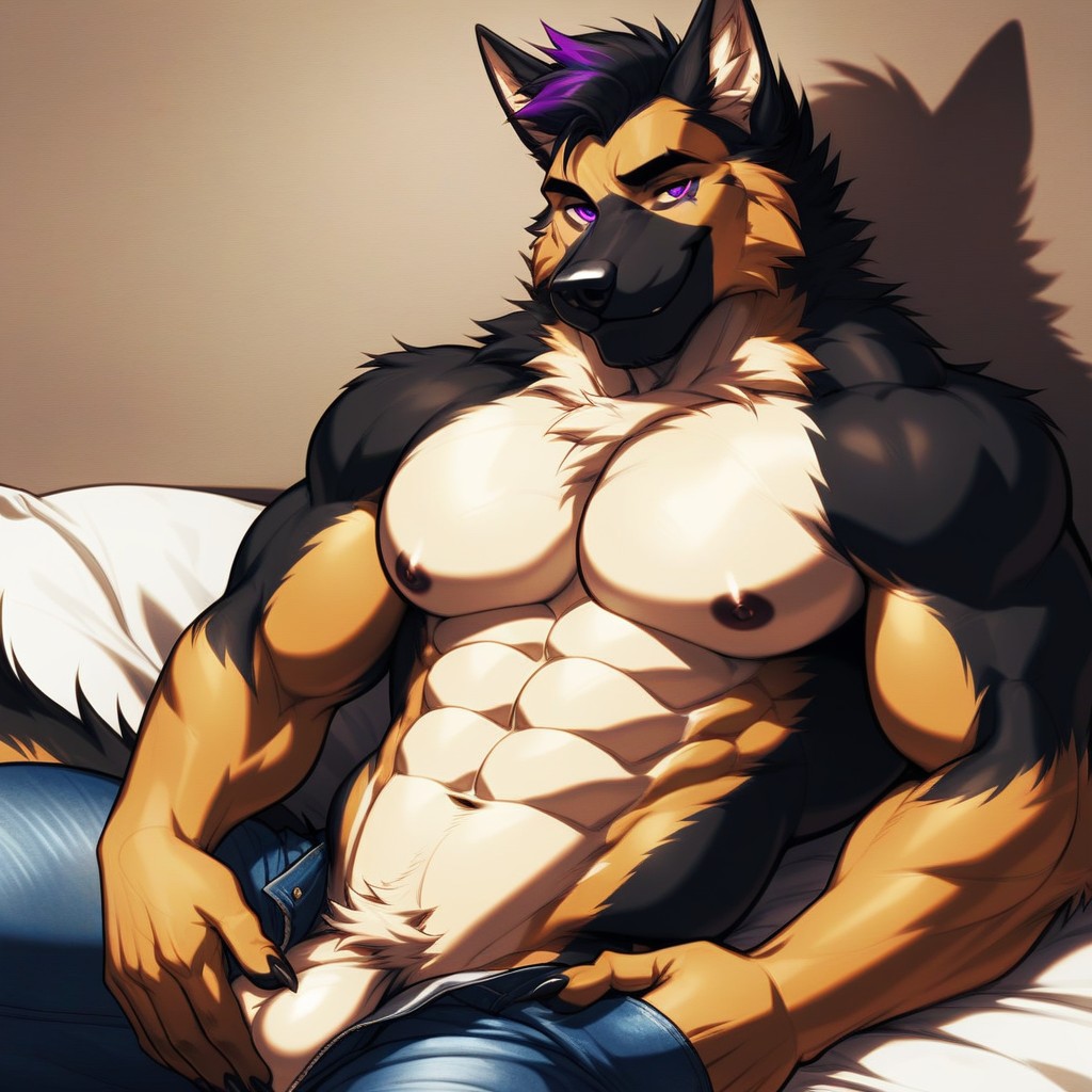 Black Hair, Hand In Pockets, German Shepherd Furry AI Porn