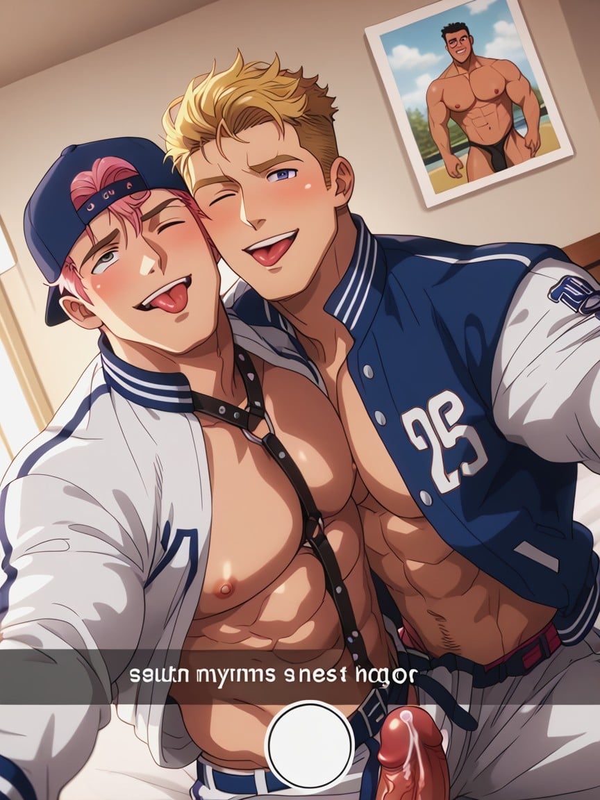 On Bed, Excited, Riding Dildo ゲイAIポルノ