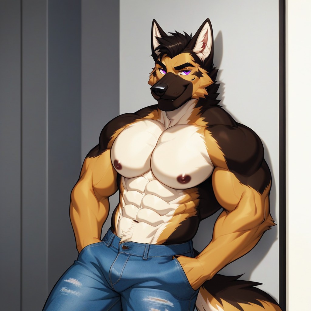Lying In A Dominant Position, Solo, Baggy Jeans Furry AI Porn