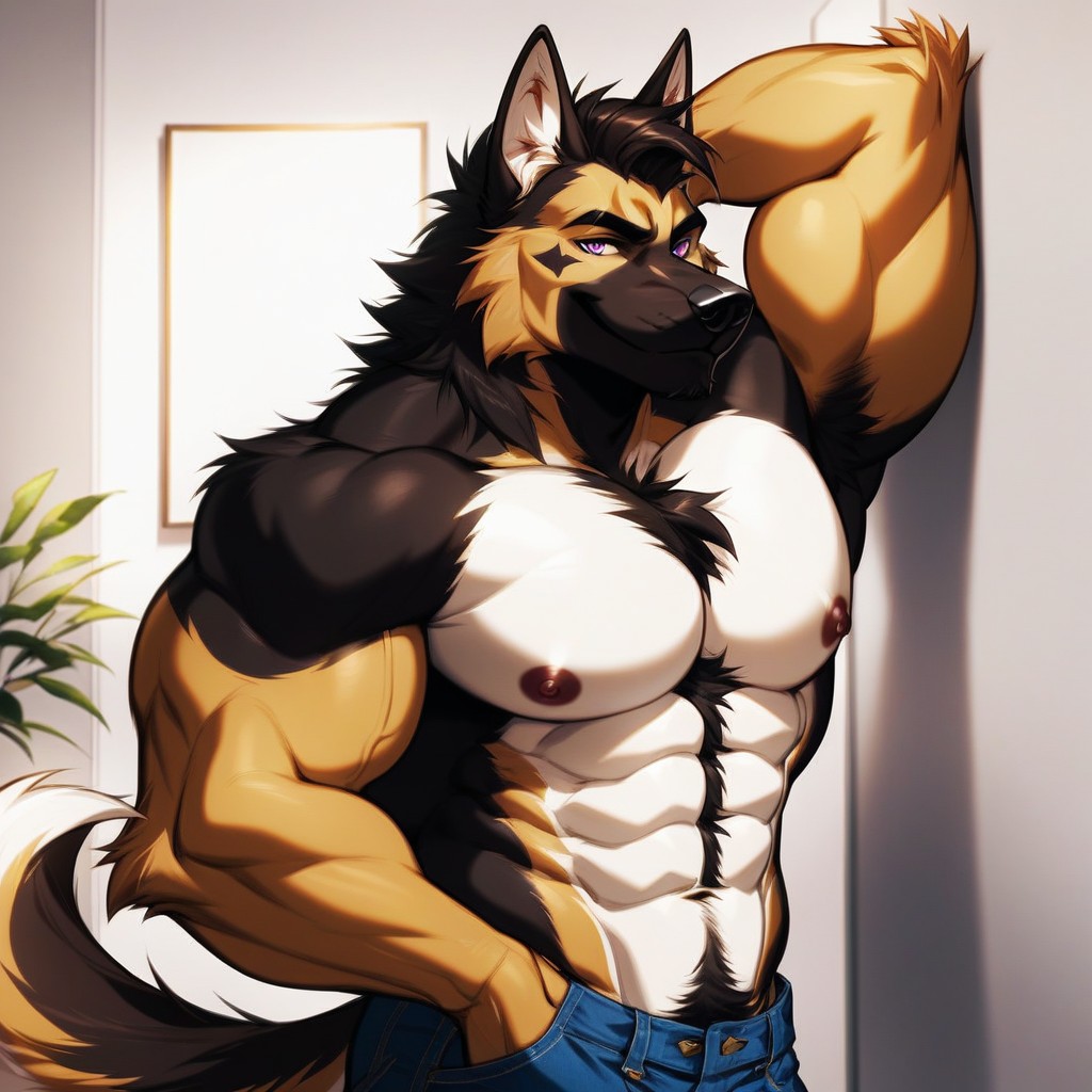 Baggy Jeans, Professional Photo Style, Left Eye Purple Furry AI Porn