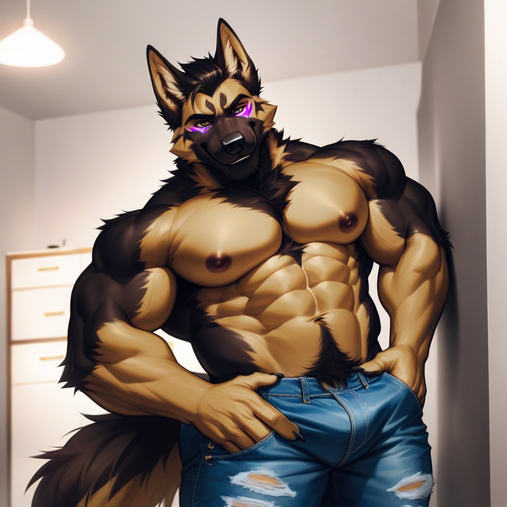 Professional Photo Style, Solo, Left Eye Purple Furry AI Porn
