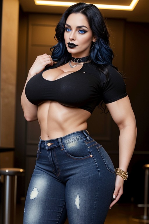 Black Mascara, Bright Blue Eyes, Extremely Long Legs AI Porn