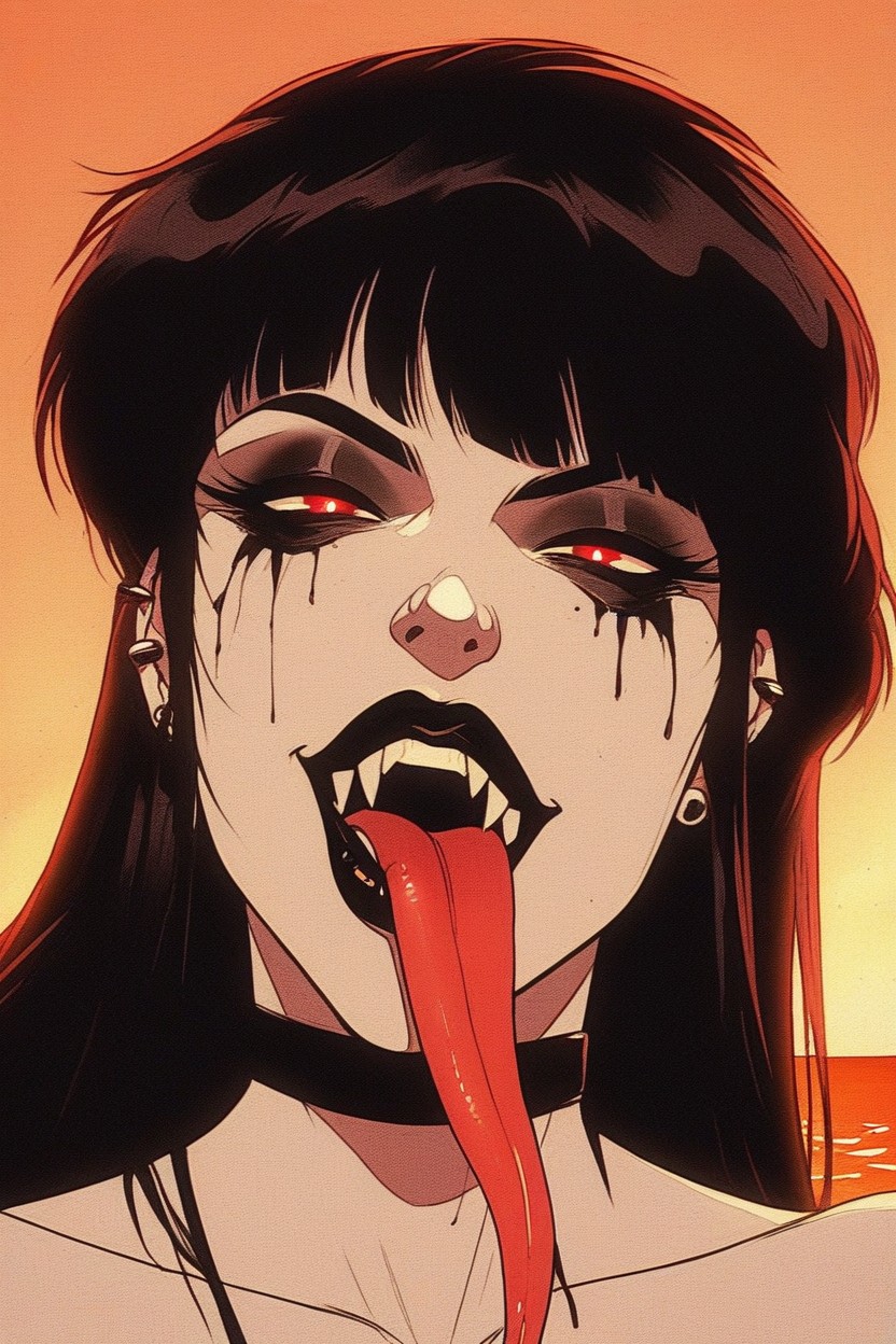 Beach, Vampire Fangs, Goth Shemale AI Porn