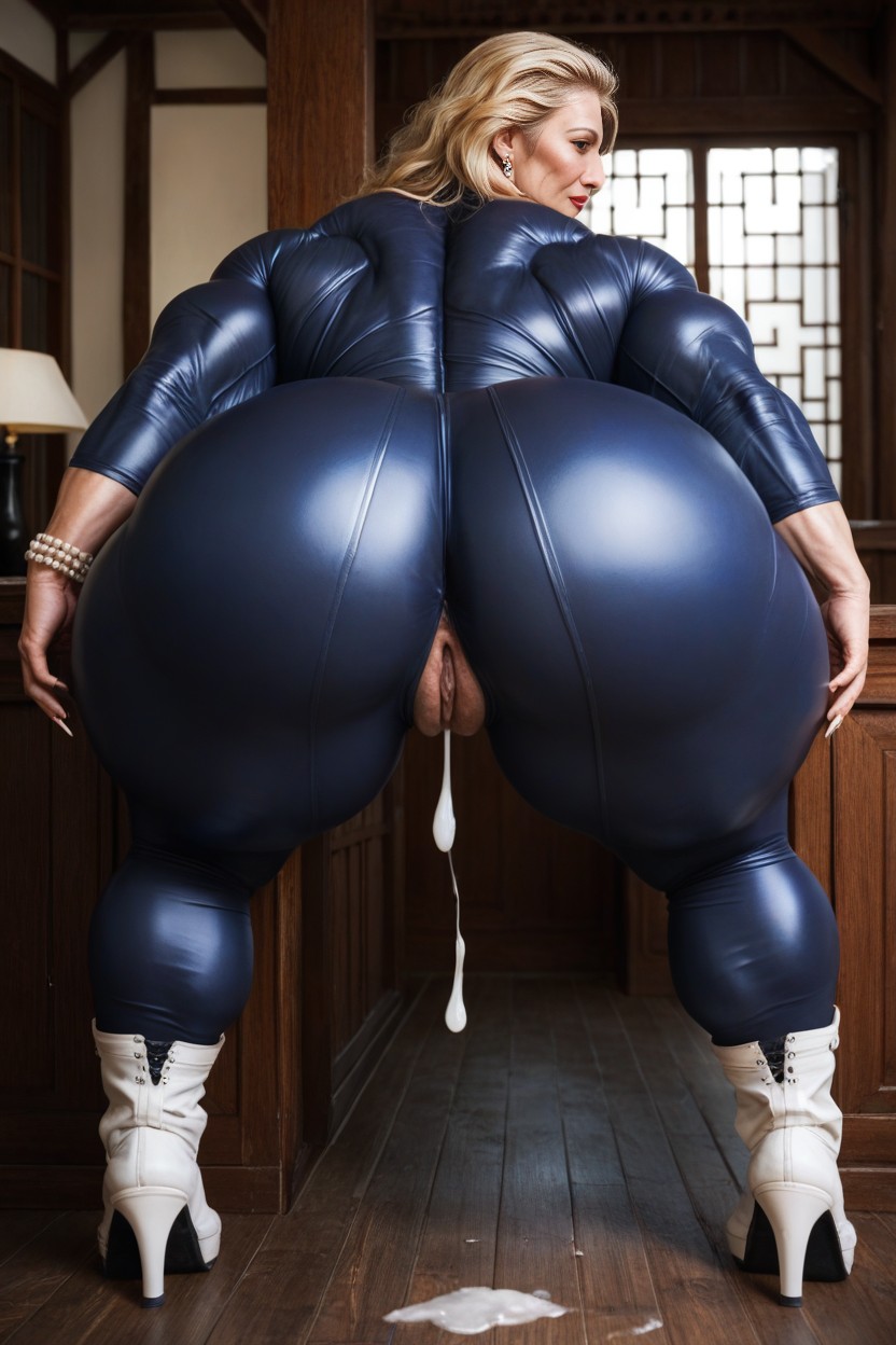 Hyper Gigantic Quad Muscles, Oiled Pale Skin, Pussy Exposed AI Porn