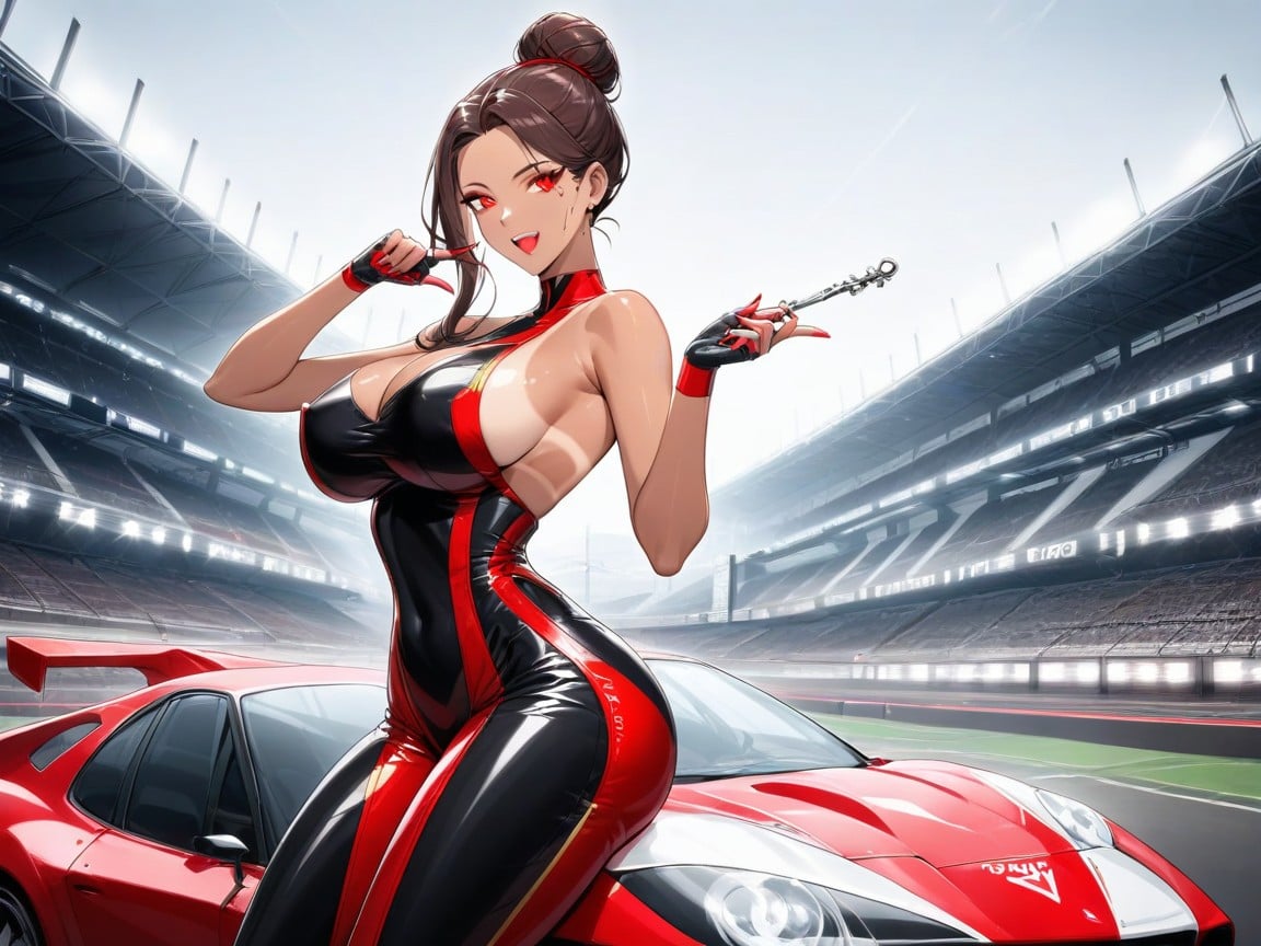 Tan Lines, Slick Snake Skin Racer Suit, Upturned Breasts AI Porn