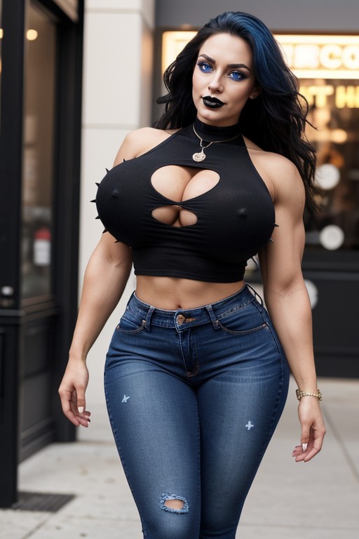 Extremely Veiny Arms, Wasp Waist, Black Mascara AI Porn