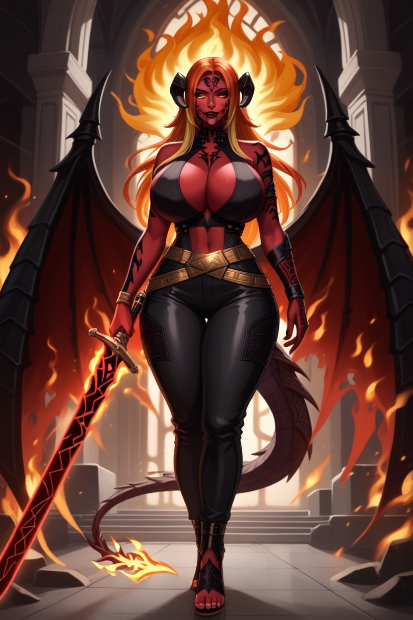Fieryfur On Neck, "hellhound From Monster Woman Encyclopedia", Gold Belt Furry AI Porn