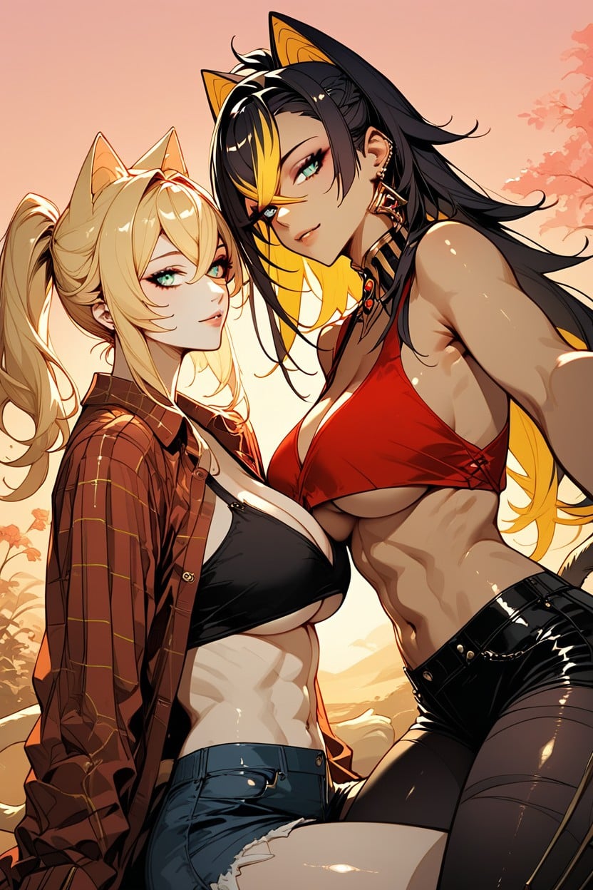 Navel Exposed, Embrace, Xilonen From Genshin Impact Hentai AI Porn