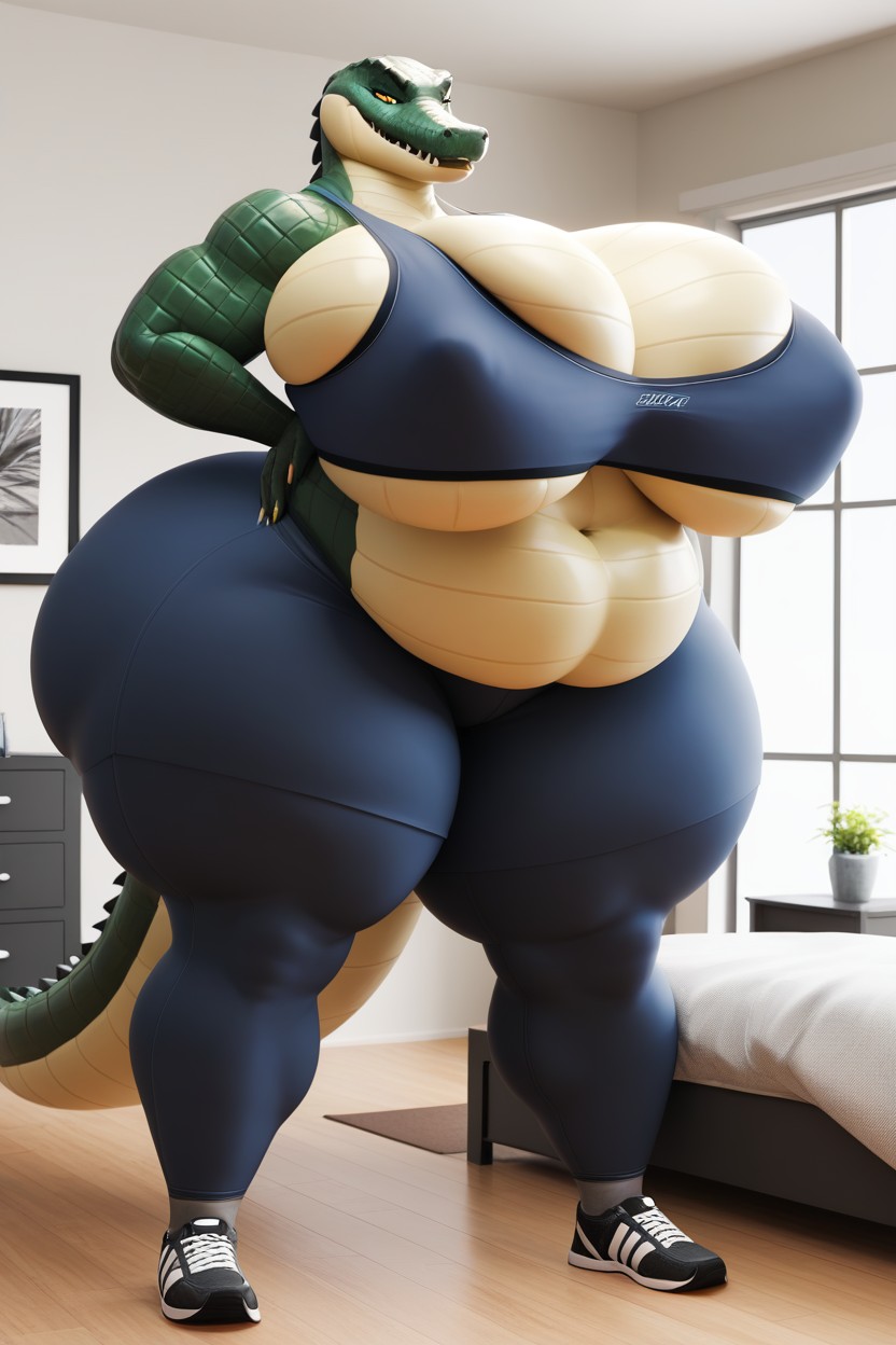 Crocodile Paws, Sport Bra, Macro Body Of Boobs Furry AI Porn