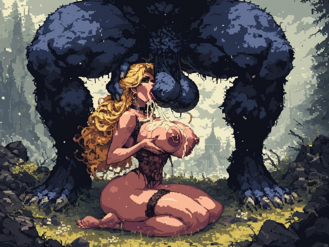 Grabbing Breasts, Chest Up, Insanely Huge Furry Black Yeti AI Porn