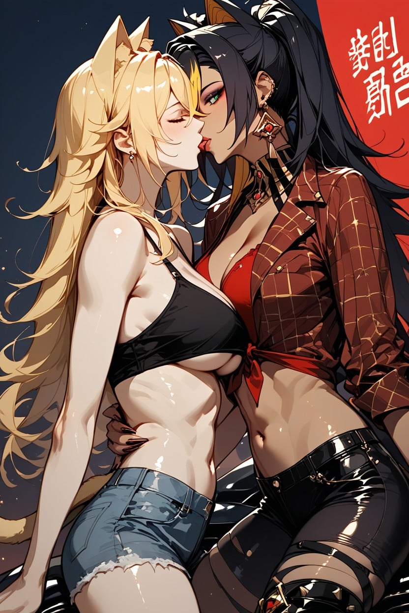 Kissing, Two Women, Dehya From Genshin Impact Hentai AI Porn