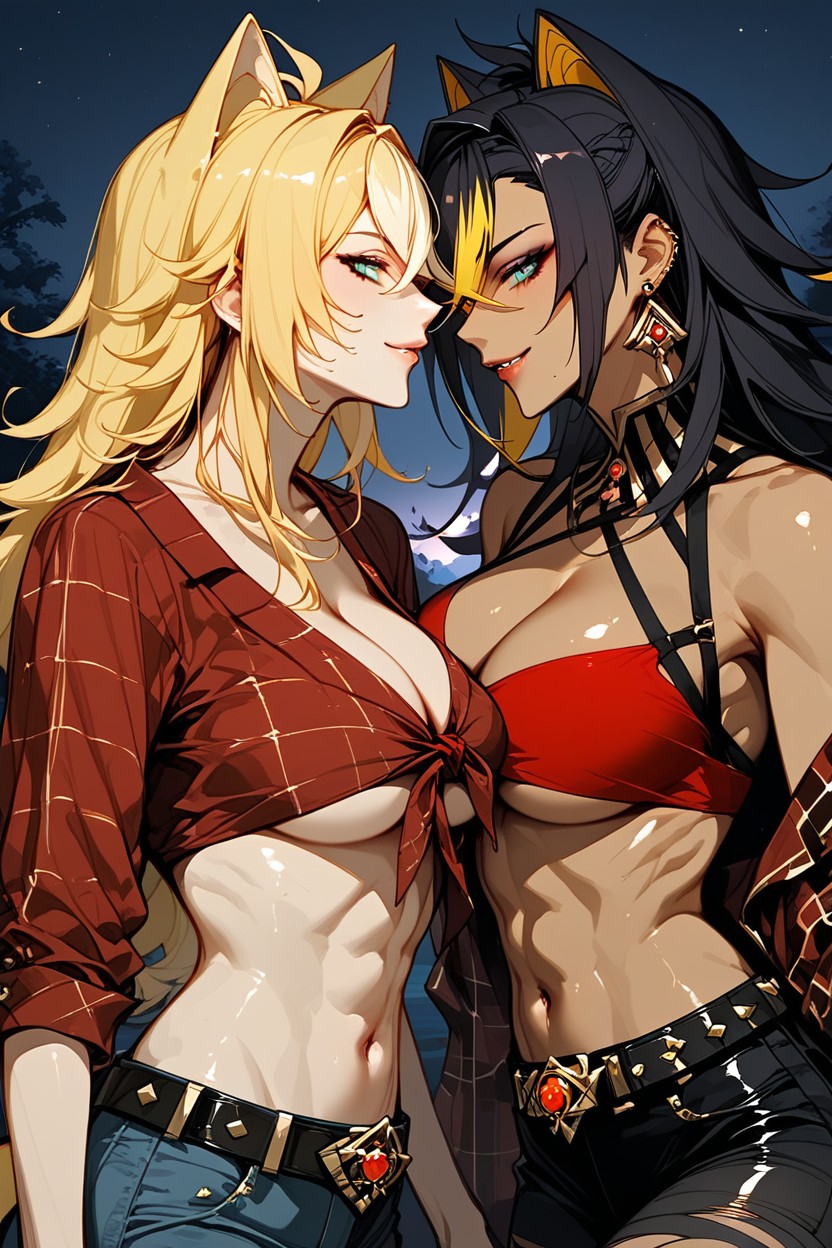 Close Up, Dehya From Genshin Impact, Xilonen Hand On Dehya Face Hentai AI Porn