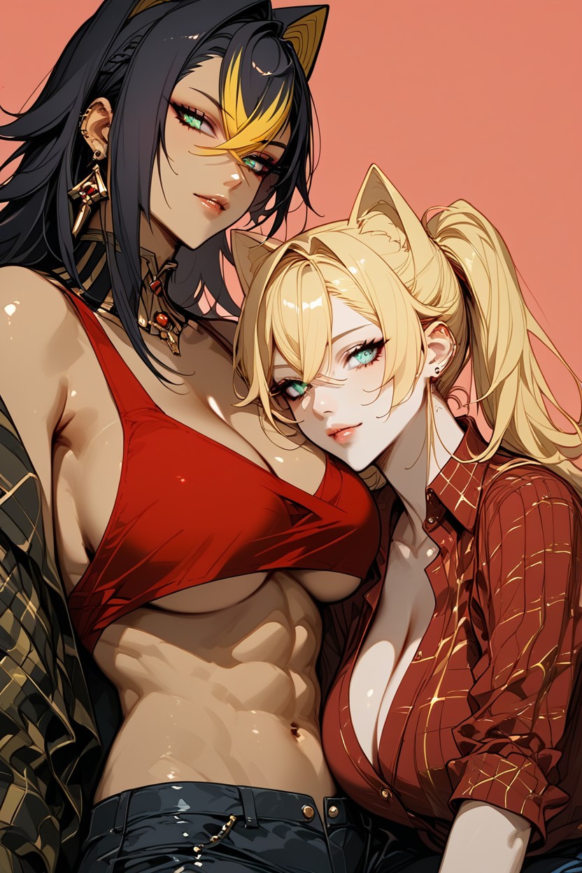Navel Exposed, Cleavage, Female Hentai IA