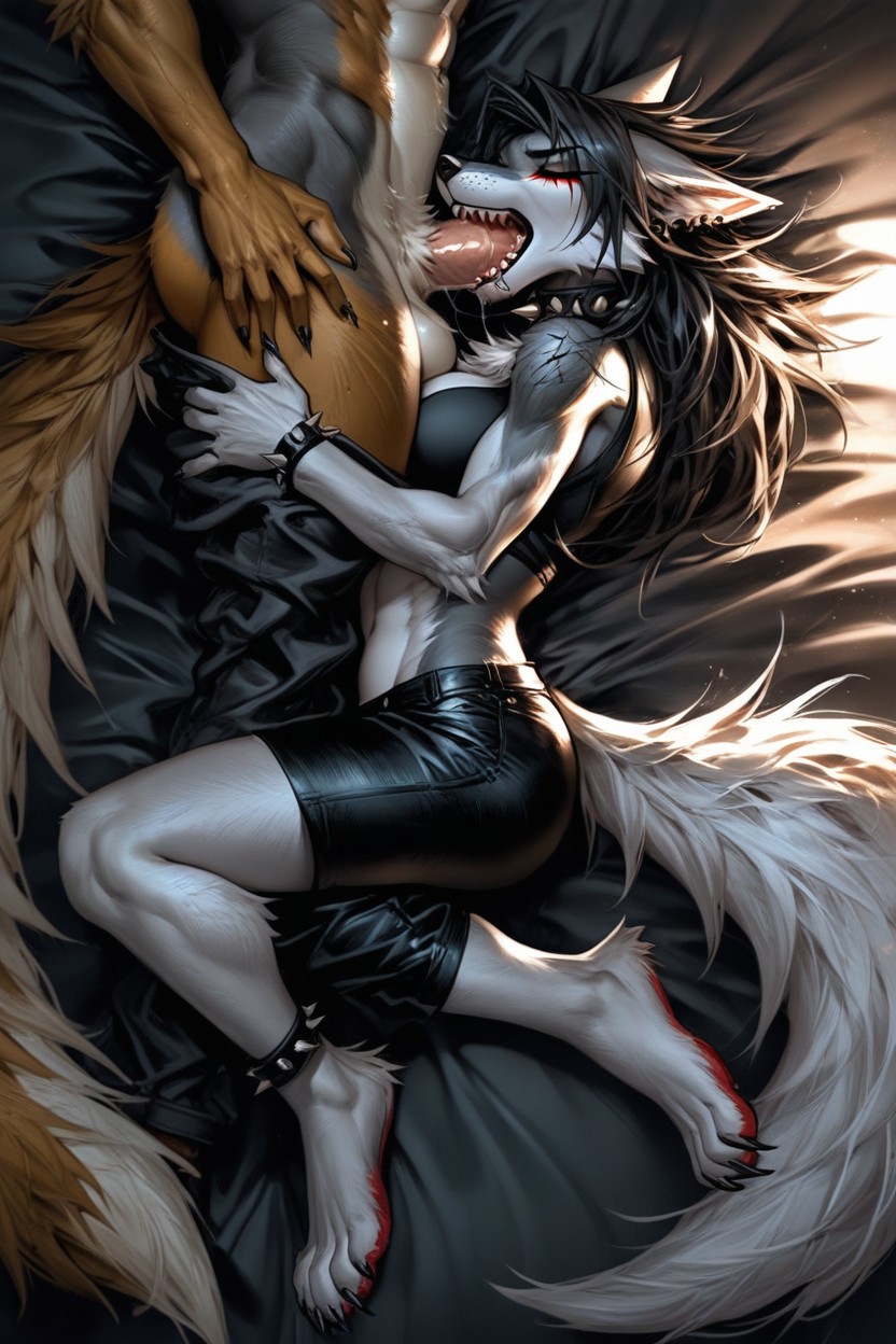 Balls Deep In Throat, Vibrant, Anthropomorphic Wolf Woman Furry AI Porn