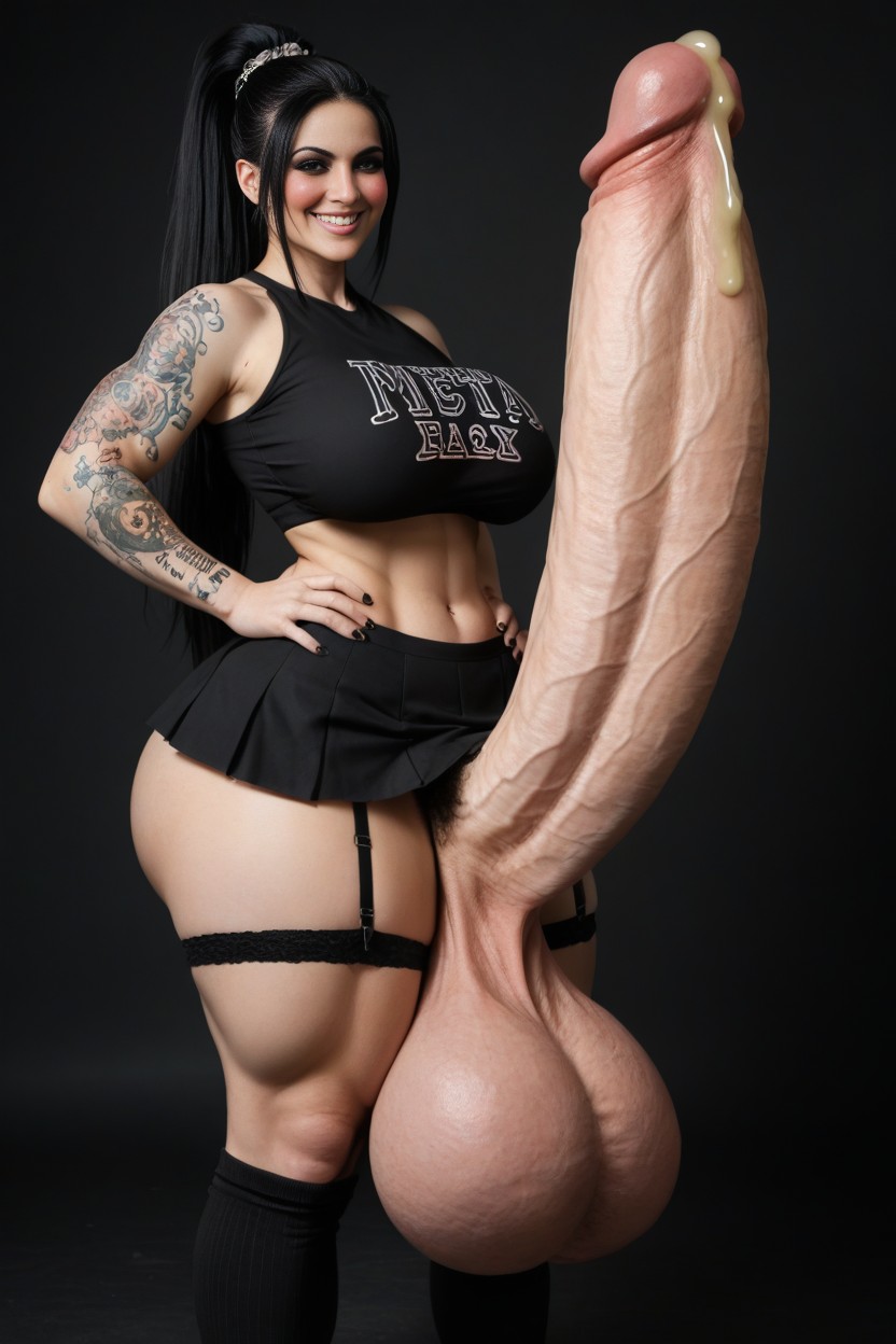 Detailed Goth Porn Star Face, Hyper Gigantic Dick, 음모 쉬메일 AI 포르노