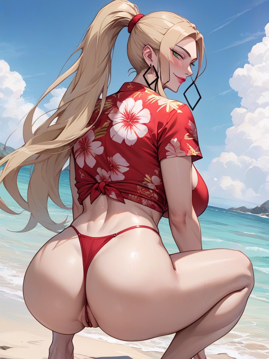 Bubble Butt, Hawaiian Tshirt, Blonde Hair Hentai AI Porn