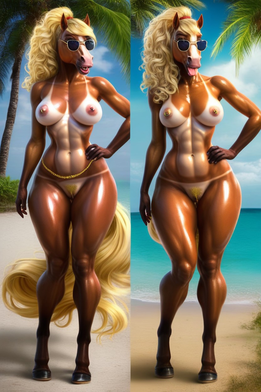 Beach, Sexy Body Type, Oiled Skin Furry AI Porn