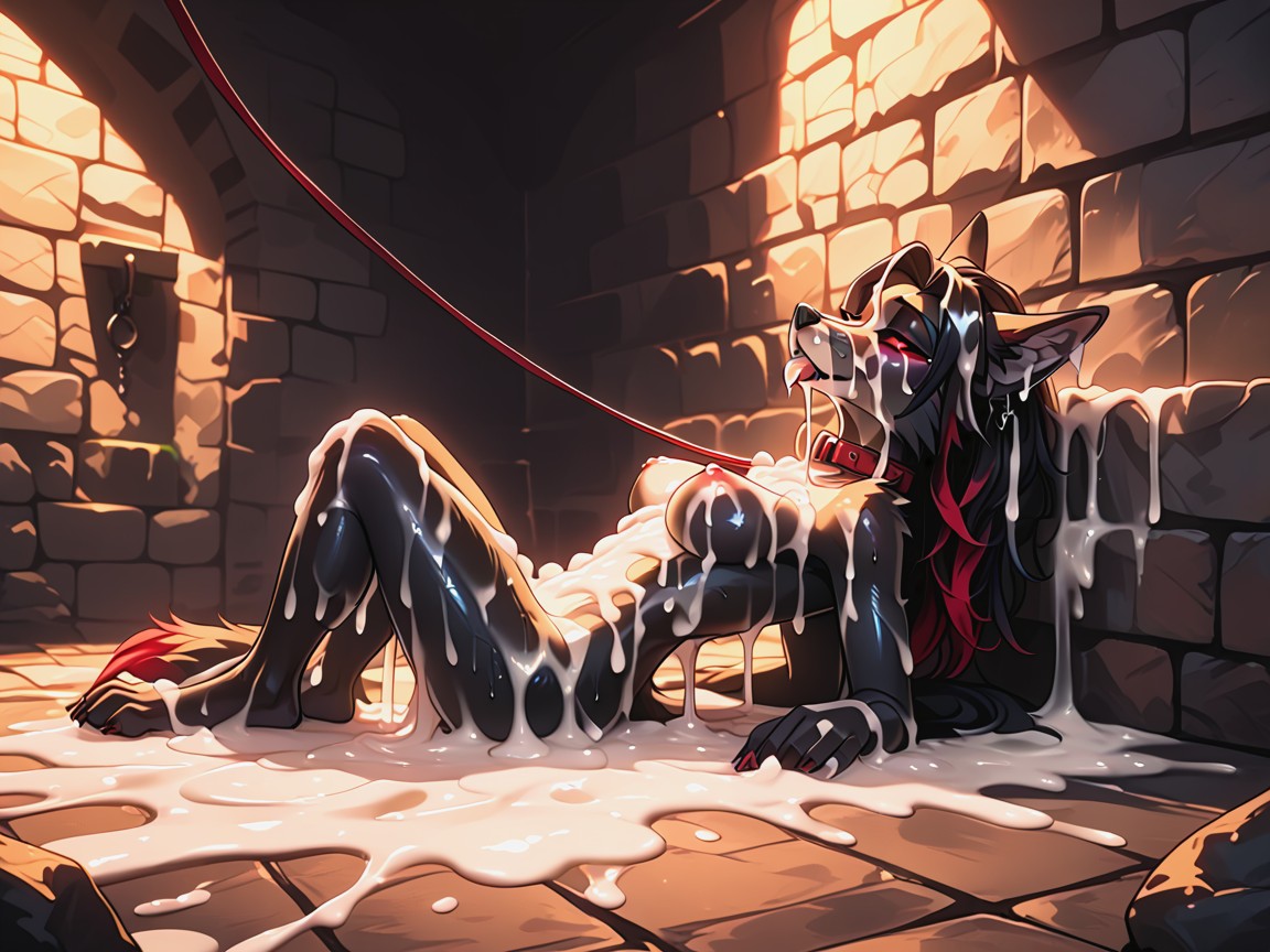 Paws, Red Sclera, Mouth Full Of Cum Furry IA