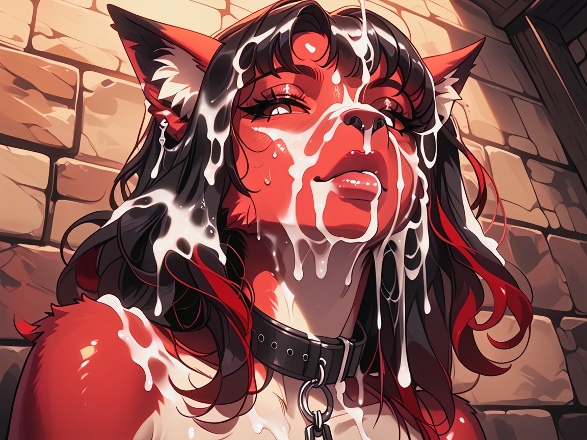 Collar With Leash, Cum On Ear, Cum Furry AI Porn