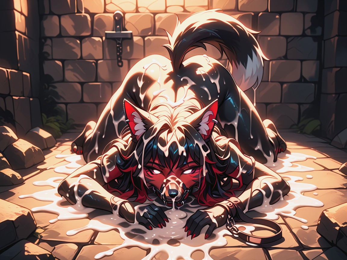 Red Highlights, Paws, Cum On Ear Furry AI Porn