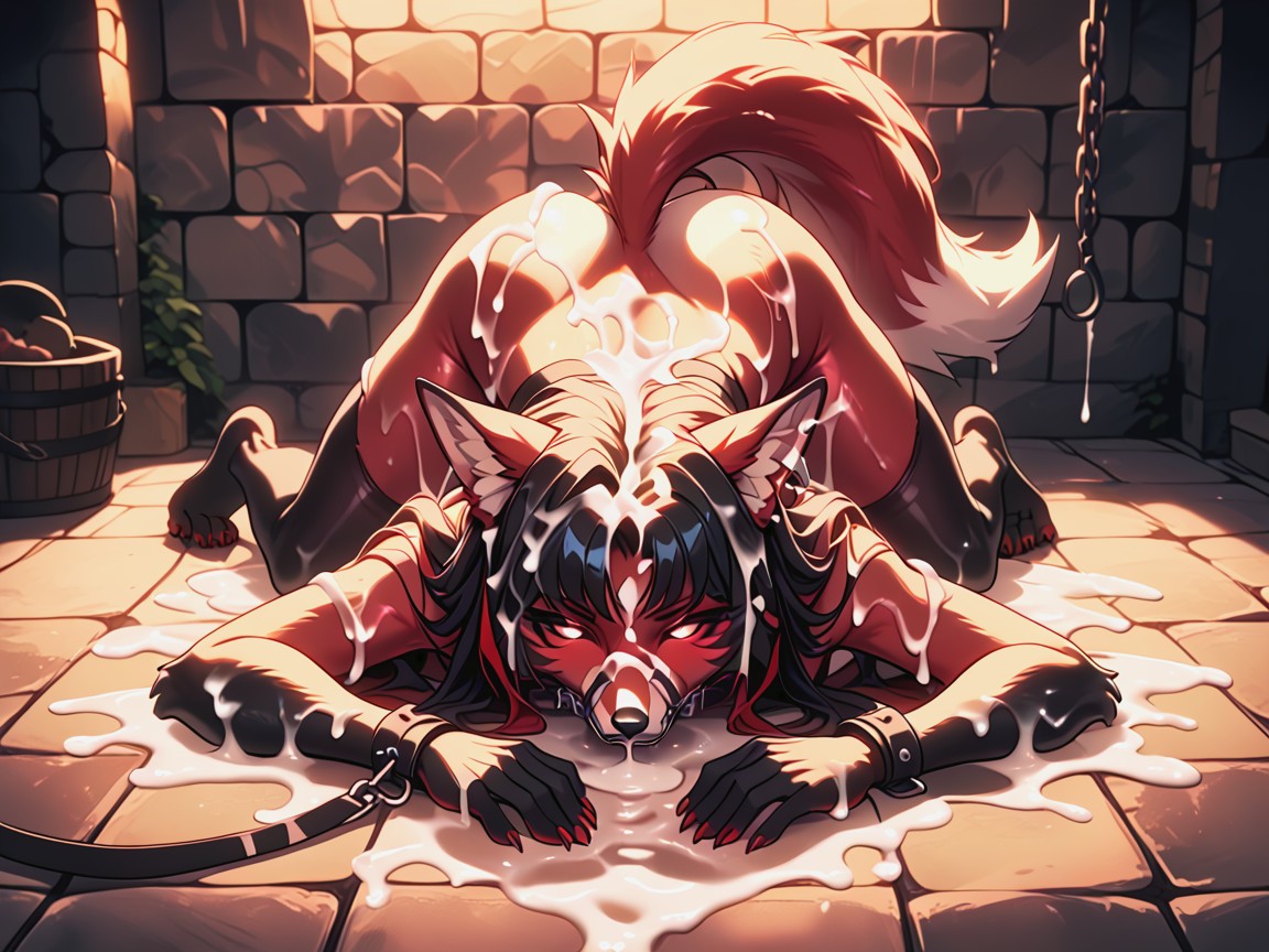 Ass Full Of Cum, Thick Cum, Red Inner Fur Furry AI Porn