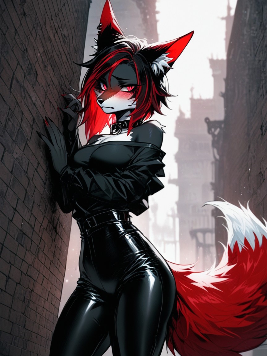 Emo Fox, Red Highlights, Vibrant Furry AI Porn