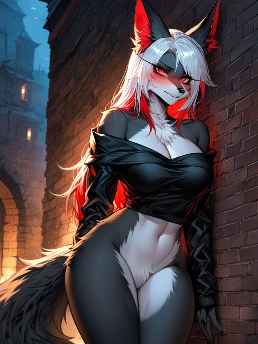 Red Highlights, Emo Fox, Black Fur Furry AI Porn