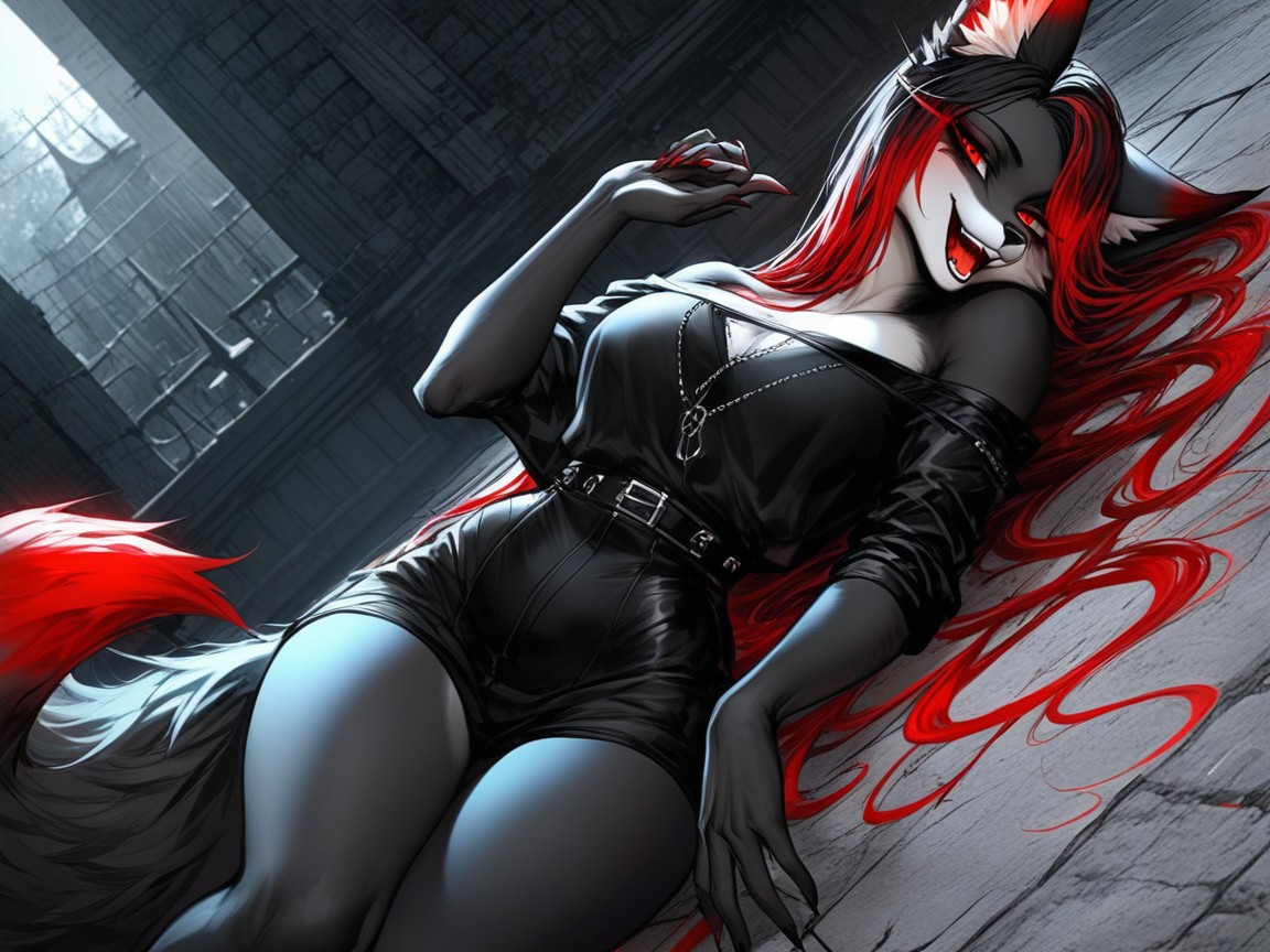 Feminine, Waist Shot, Red Highlights Furry AI Porn
