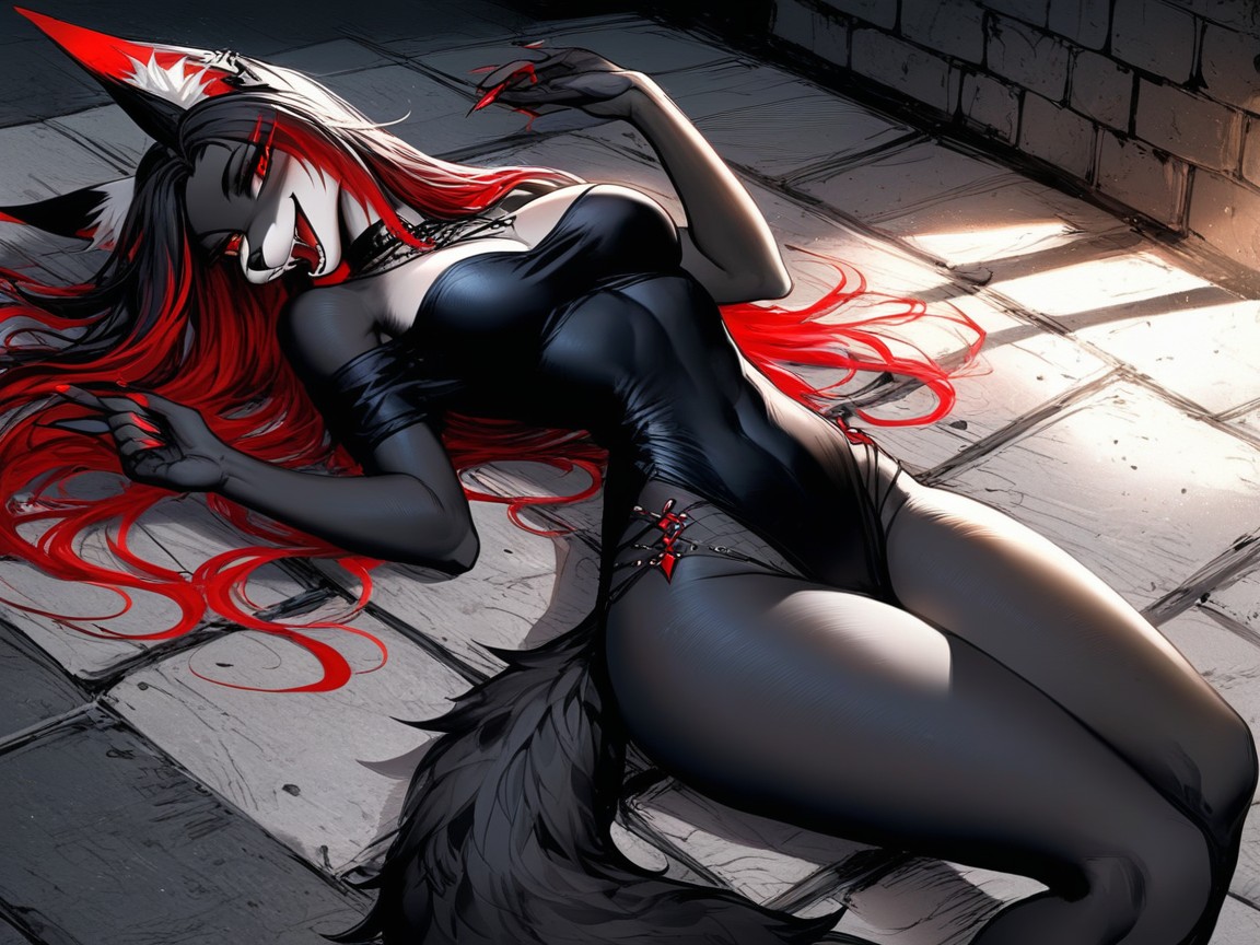 Dungeon, Arched Back, Red Inner Fur Furry AI Porn