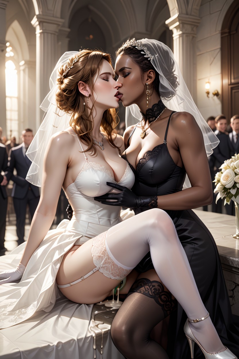 Louboutin High Heels, Very Aroused Wedding Bride Hermione Granger, Sitting On A Stone Altar AI Porn