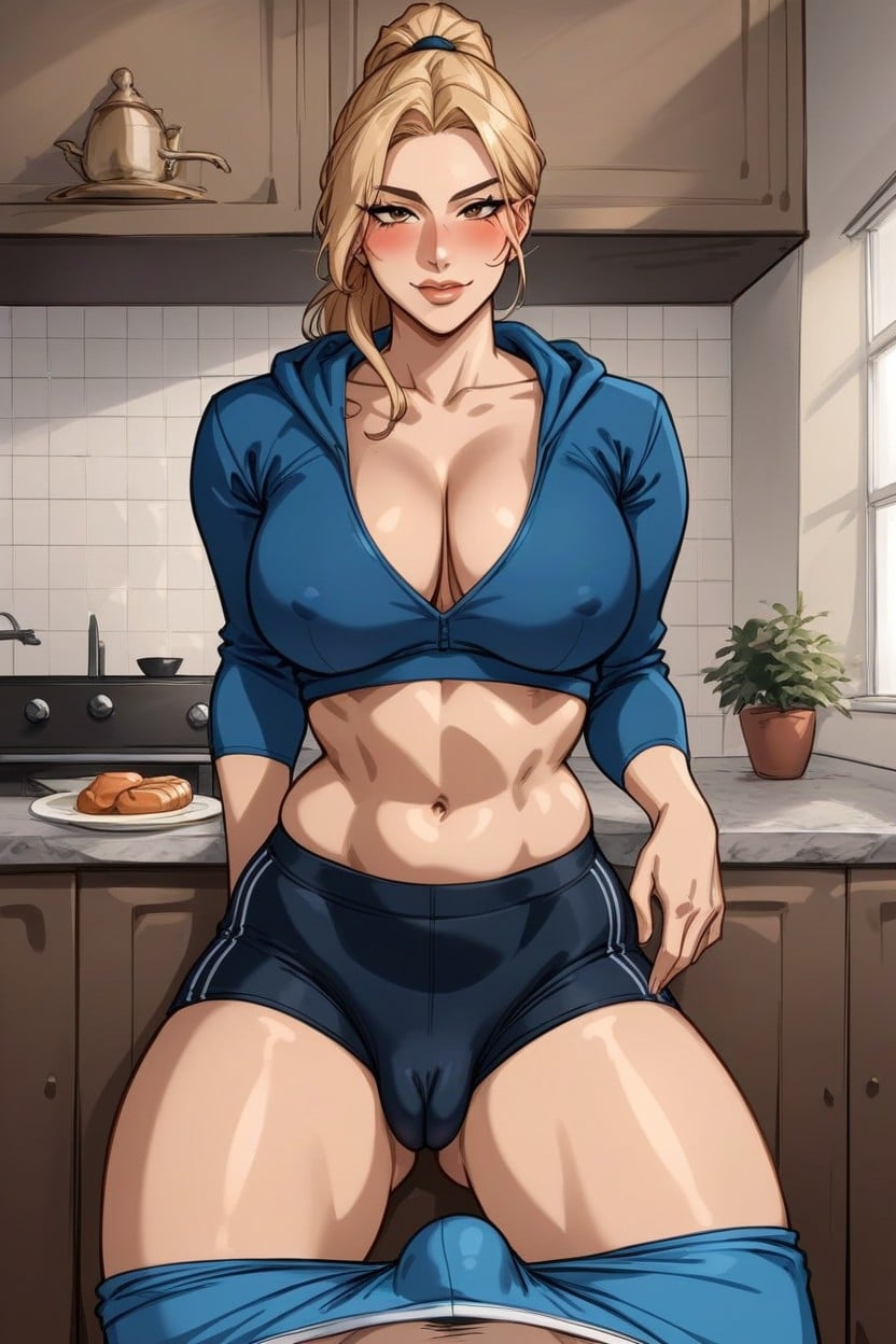 Hard Nipple, Blushing Face, Toned Wasp Waist AI Porn