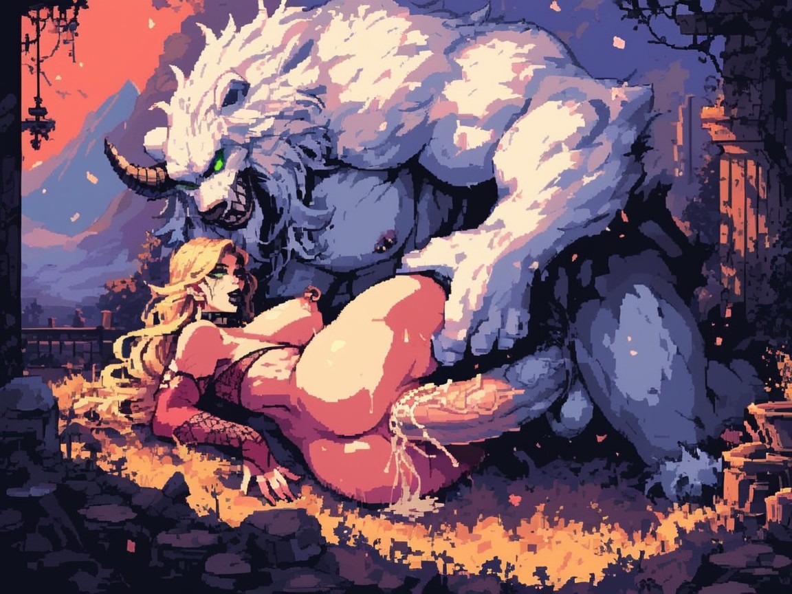 Huge Yeti Cock In Tight Vagina, Very Pretty Face, Big Dark Nipples AI Porn