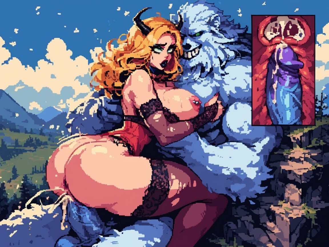 Insanely Huge Furry Horned Yeti, Deep Thrusting, Extremely Beautiful Goth Bimbo AI Porn