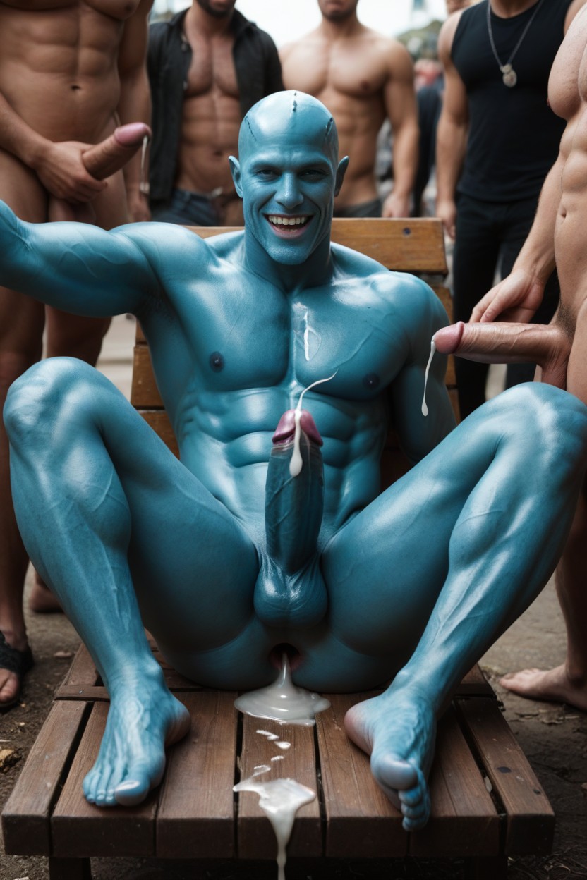 Neon Cyan Skin, Spread Wide With Both Hands, Cum Gushing Out Of Hole Porno gay IA